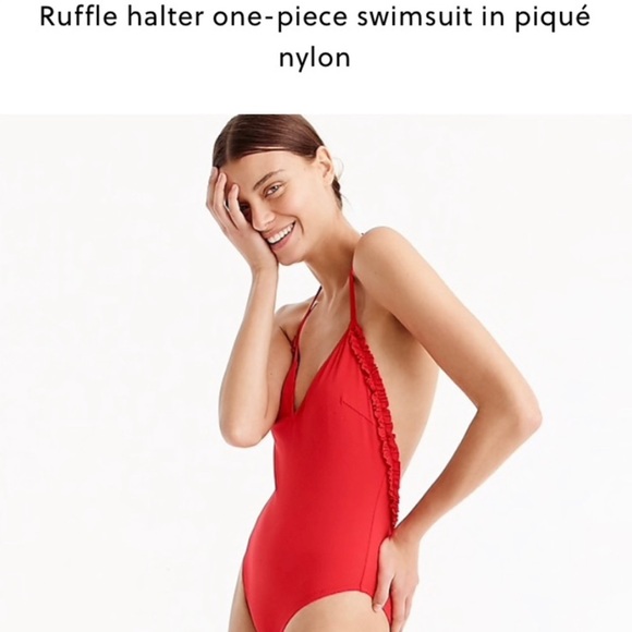 Ruffle Halter One-piece Swimsuit Pique Nylon - Picture 3 of 9